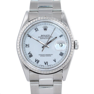 MINT Rolex DateJust 36mm 16220 Steel White Roman Date 36mm Oyster Watch