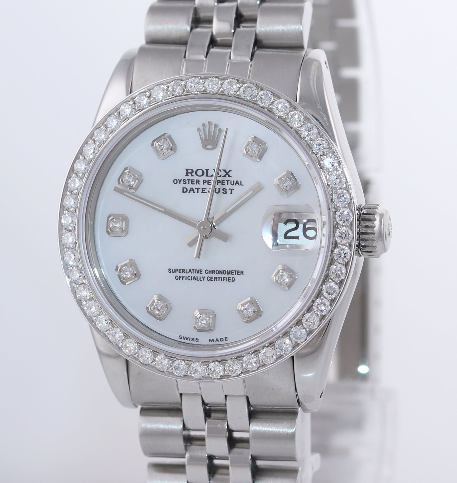 Ladies Rolex DateJust Mid-Size 31mm MOP Diamond 68240 Steel Jubilee Watch