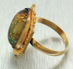 1930s Antique Art Deco 6ct Earth Tone Opal Cocktail Ring in 14k Yellow Gold
