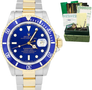 1994 Rolex Submariner Date Two-Tone Steel Gold Blue 40mm Watch 16613 LB FULL SET