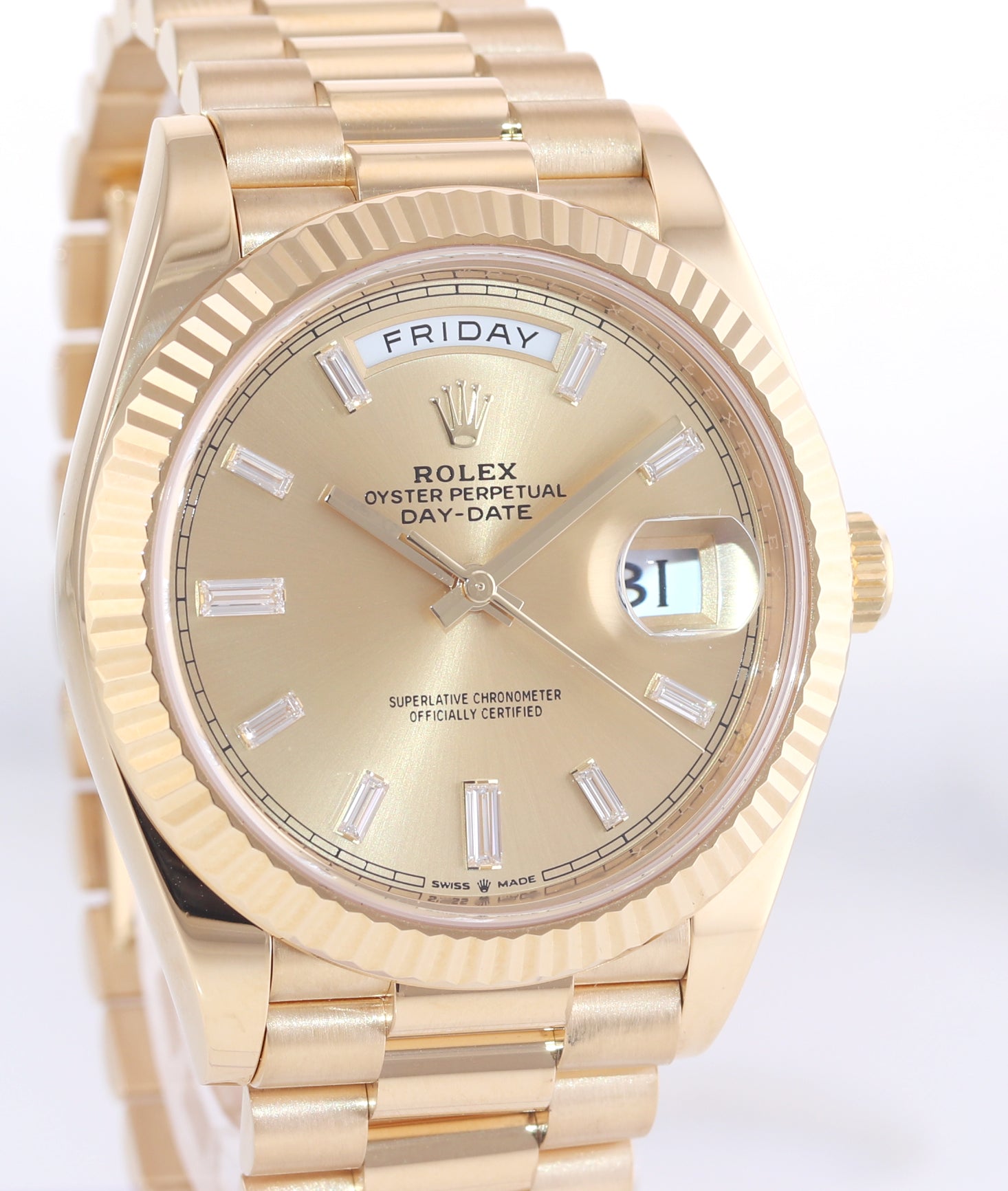 2021 PAPERS Rolex Day-Date 40 President 228238 Champ Diamond Yellow Gold Watch