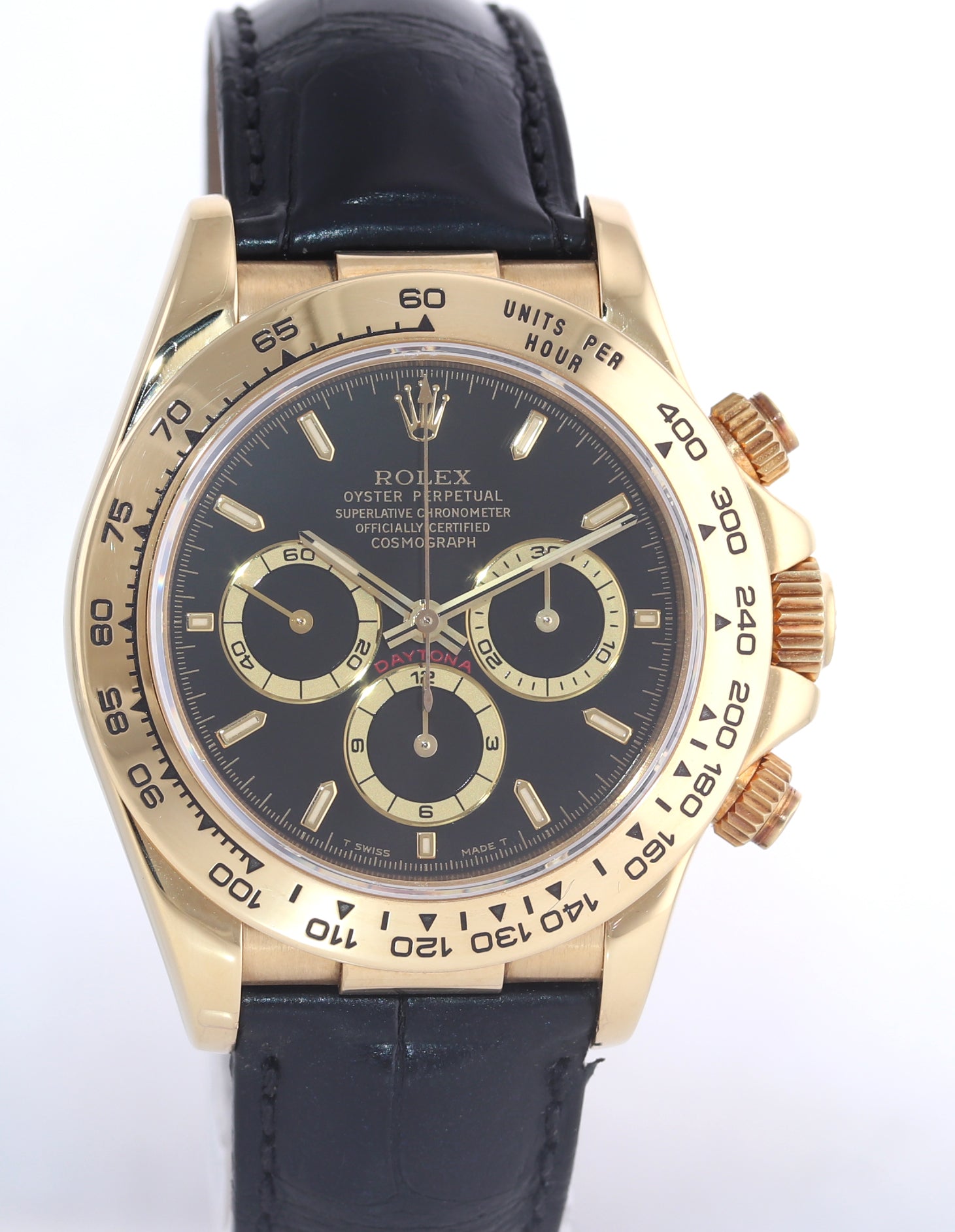Rolex Daytona Zenith 16518 Black Tritium Dial 18k Yellow Gold Leather Watch Box
