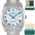 2017 Rolex DateJust 18k Gold Steel White Roman Dial 36mm Oyster 116234 Watch