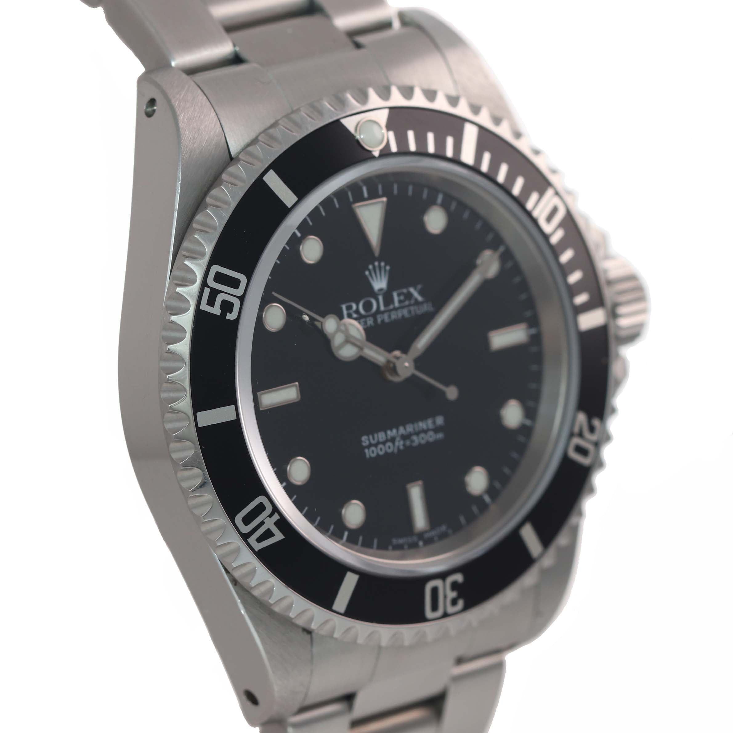 UNPOLISHED 2 LINER PAPERS Rolex Submariner Steel No-Date Black Dial 14060 Watch