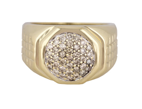Men's Estate Solid 10K Yellow Gold 0.74ctw Diamond Cluster Octagon Pinky Ring