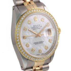 DIAMONDS Rolex DateJust 16030 MOP Diamond Bezel Two Tone Gold Jubilee Watch