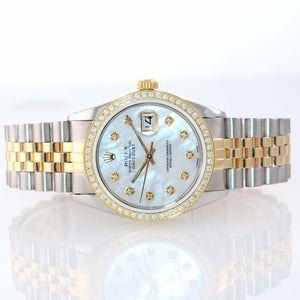 DIAMONDS Rolex DateJust 16030 MOP Diamond Bezel Two Tone Gold Jubilee Watch