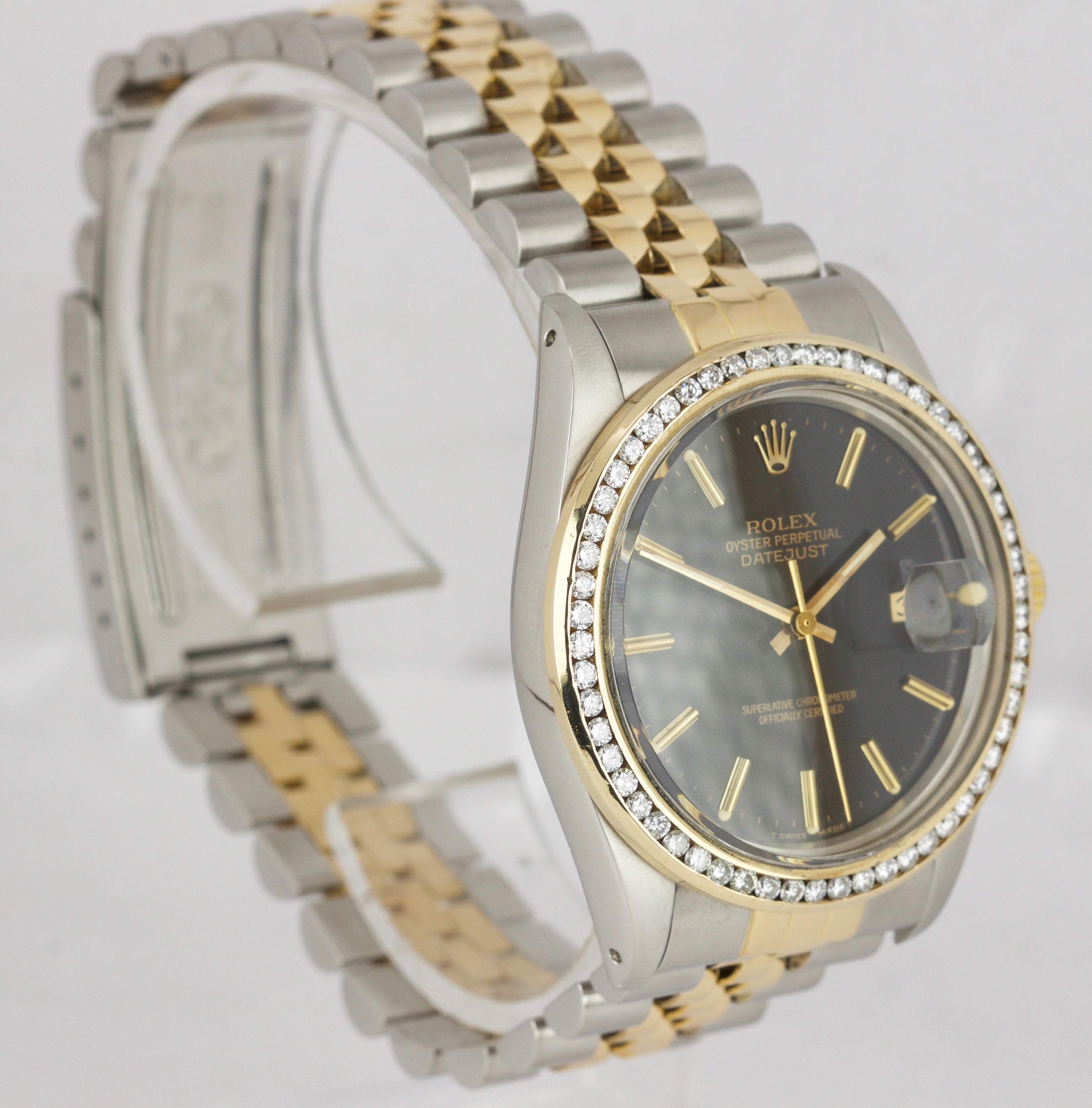 Rolex DateJust 36mm 18K Two-Tone Gold Steel 16013 Black Diamond Jubilee Watch