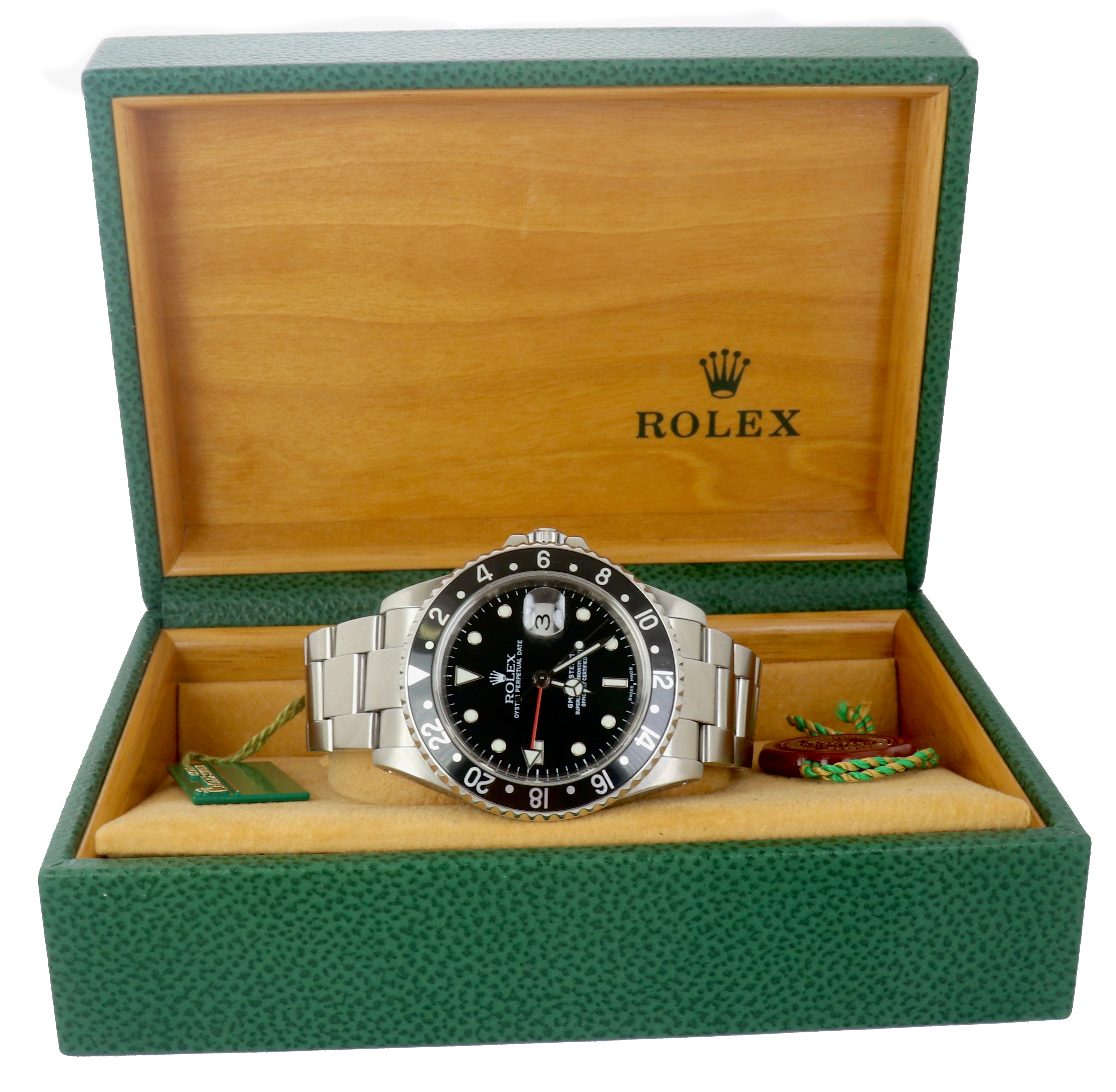MINT 2002 Rolex GMT-Master II Black 16710 Y Stainless Steel 40mm SEL Watch PAPER
