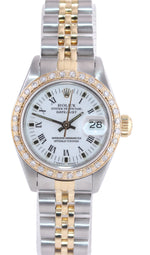 Diamond Ladies Rolex DateJust President MOP 6917 White Roman Yellow Gold Watch