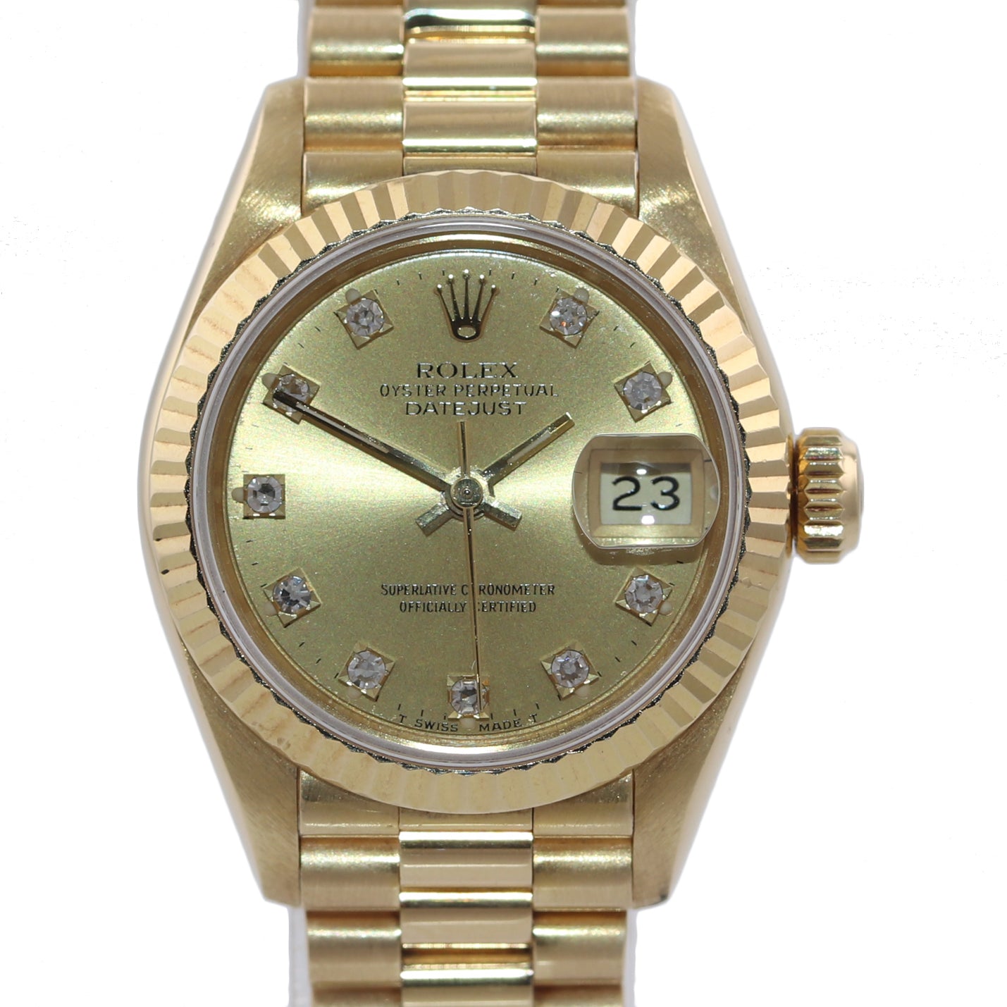 FACTORY Diamonds Ladies Rolex Quickset  President 26mm 69178 Yellow Gold Watch
