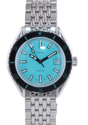 NEW 2021 Doxa Sub 200 Aquamarine Teal 799.10.241.10 Steel 42mm Date Dive Watch