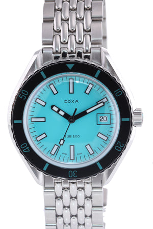 NEW 2021 Doxa Sub 200 Aquamarine Teal 799.10.241.10 Steel 42mm Date Dive Watch