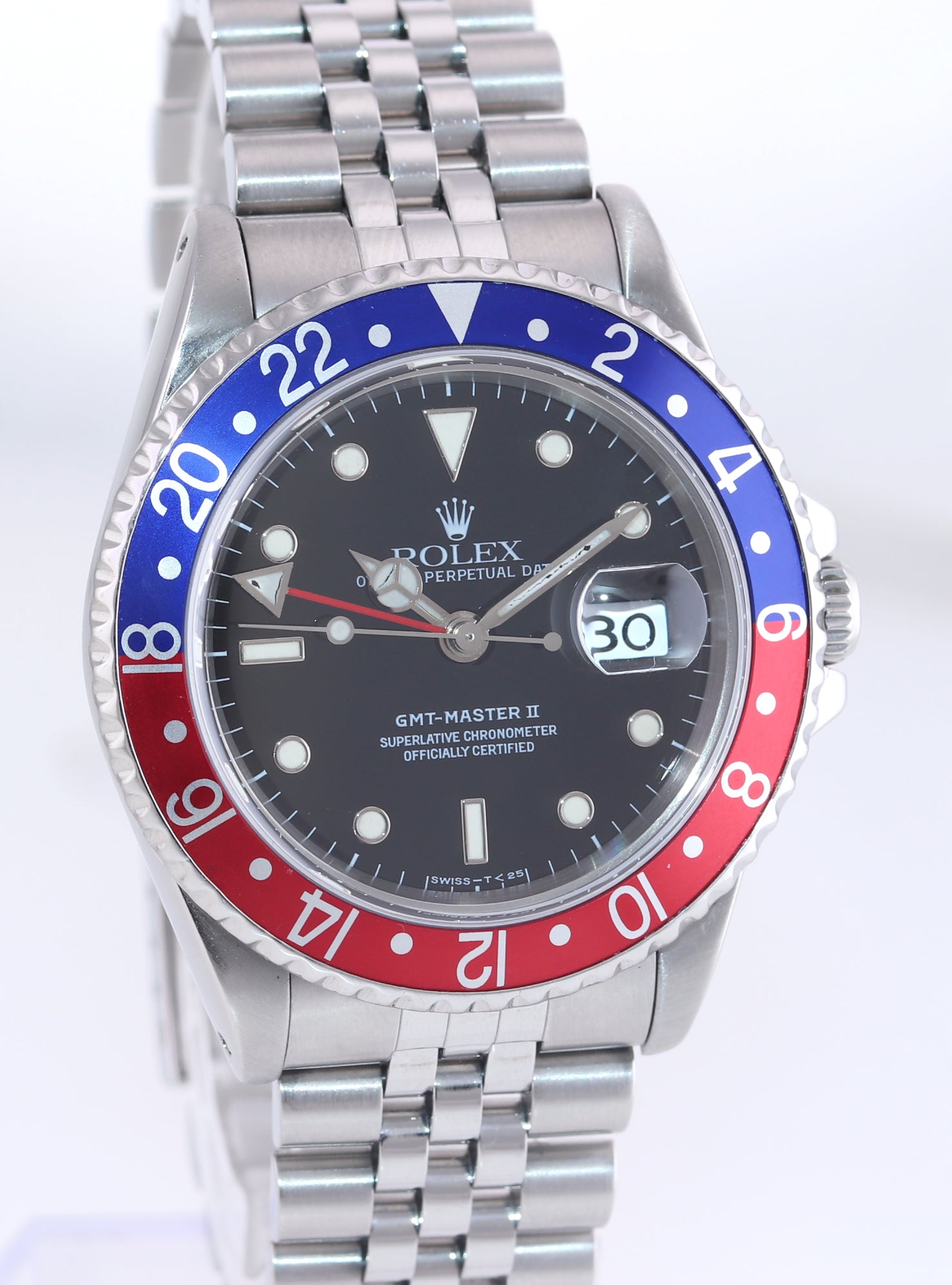 JUBILEE Rolex GMT-Master Tritium Pepsi Blue Red Steel 40mm Watch 16710