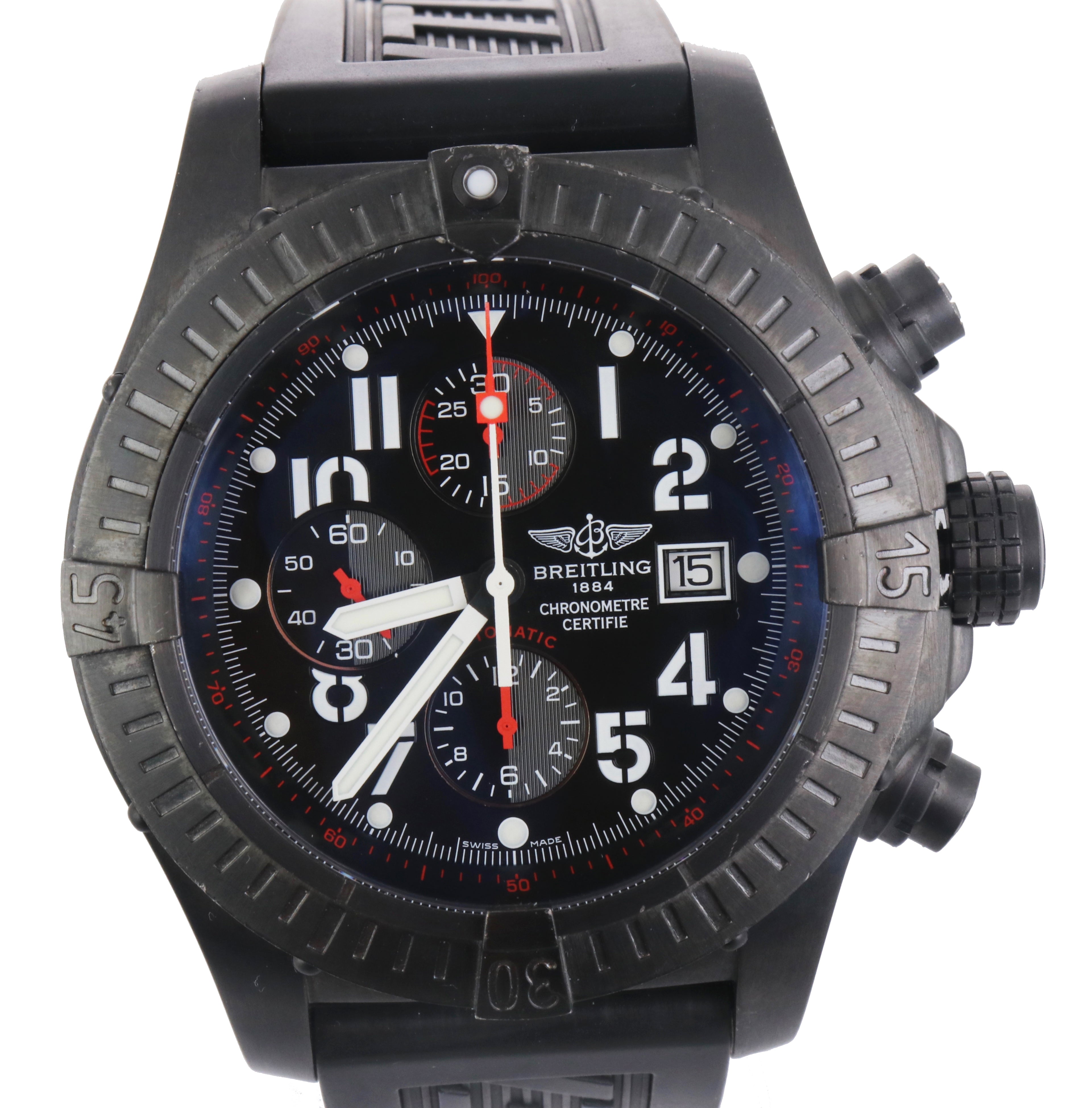Breitling Super Avenger Automatic Black 48mm M13370 Steel Chronograph Date Watch