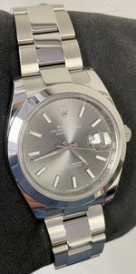 NEW 2022 Rolex DateJust 41 Slate Gray 41mm Smooth Stainless Oyster Watch 126300