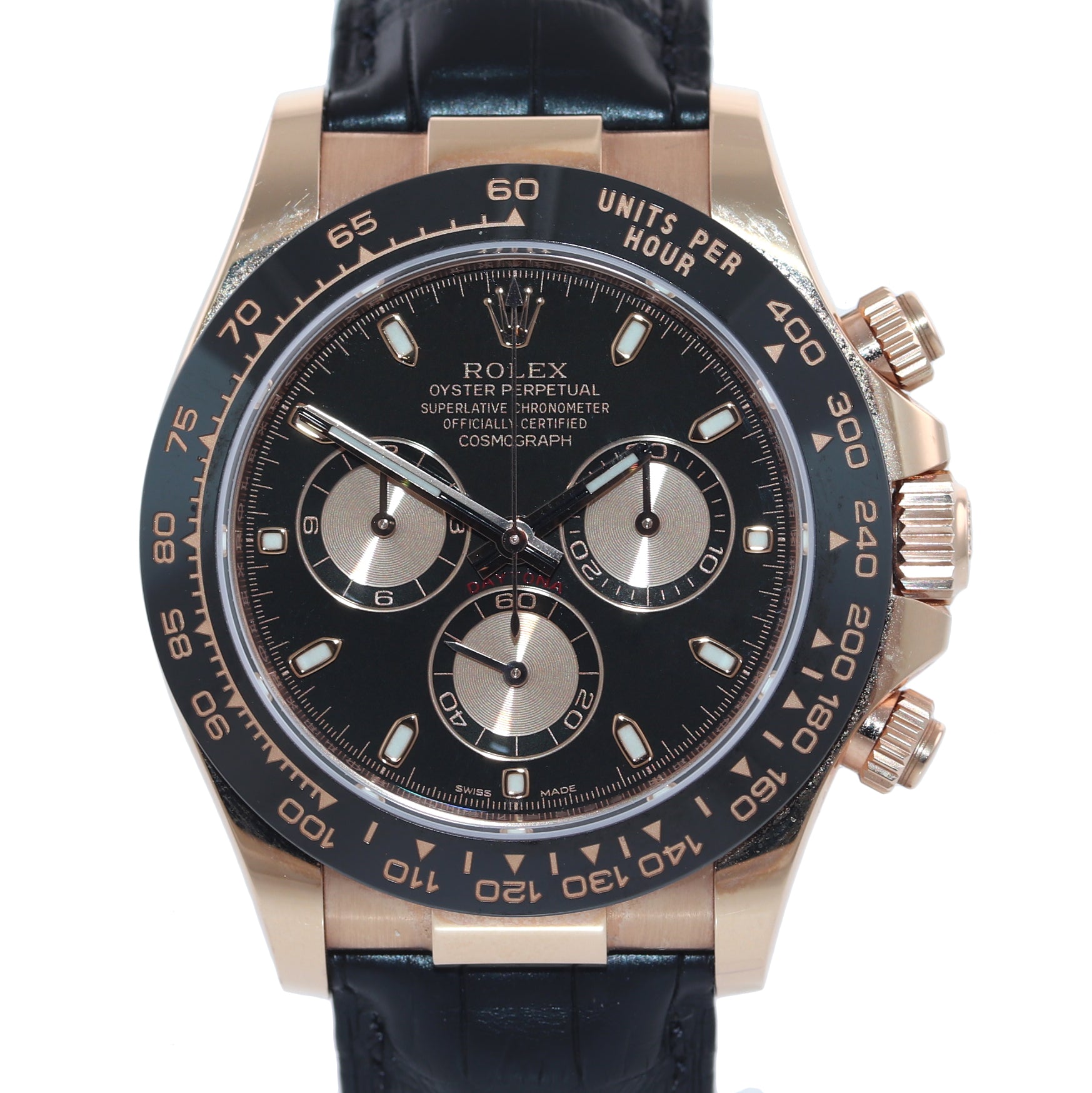 PAPERS NEW Rolex Daytona Ceramic 116515LN Rose Gold Black Leather Watch Box