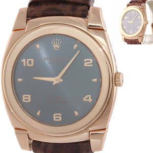 Rolex 5330 Cellini Danaos 18k Rose Gold Blue Grey Dial Brown Leather Watch