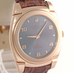 Rolex 5330 Cellini Danaos 18k Rose Gold Blue Grey Dial Brown Leather Watch