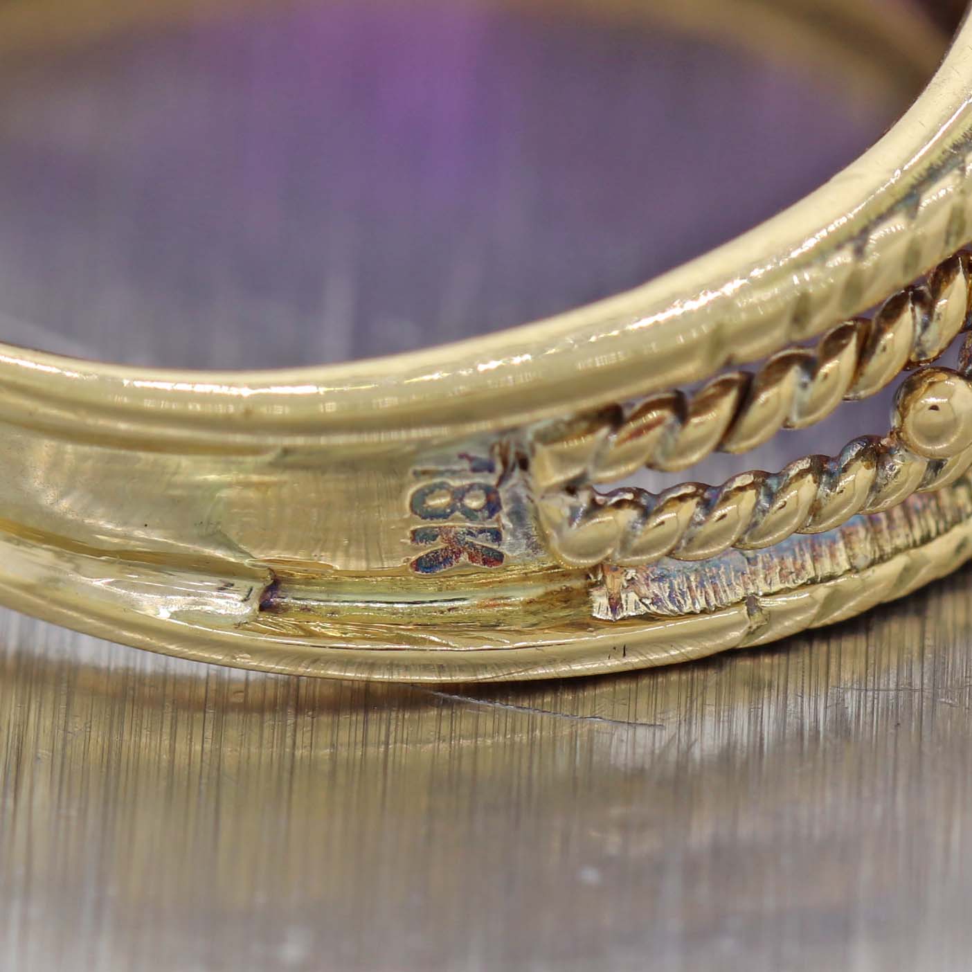 1930's Antique Art Deco 14k Yellow Gold Amethyst Rose Cut Diamond Band Ring