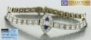Antique Art Deco Estate Platinum 2.25ctw Diamond Blue Sapphire Tennis Bracelet