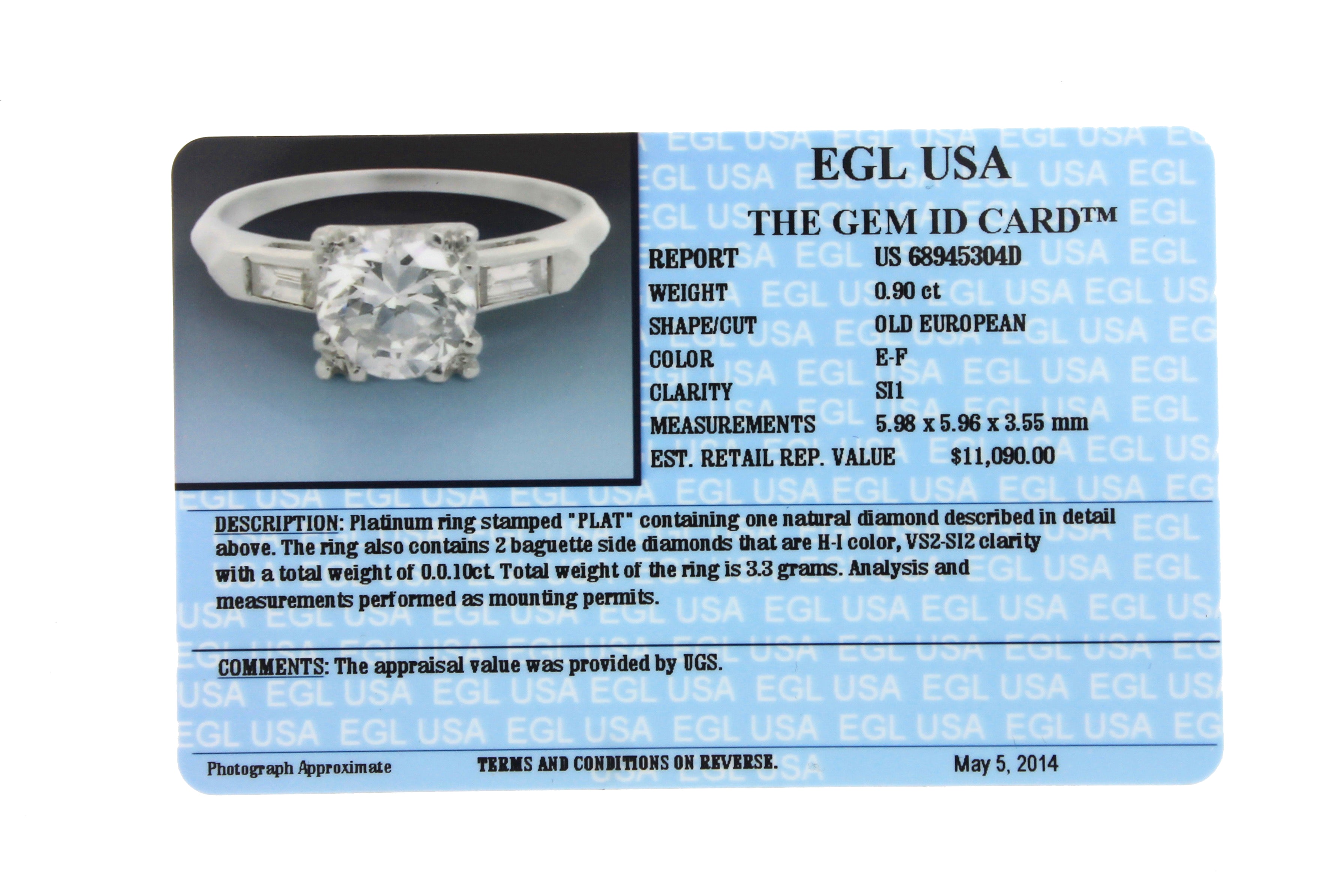 Antique Art Deco Estate Platinum 1.00ctw Old European Diamond Engagement Ring
