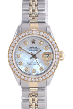 DIAMONDS Ladies Rolex DateJust 26mm MOP 6917 18k Yellow Gold Steel Watch
