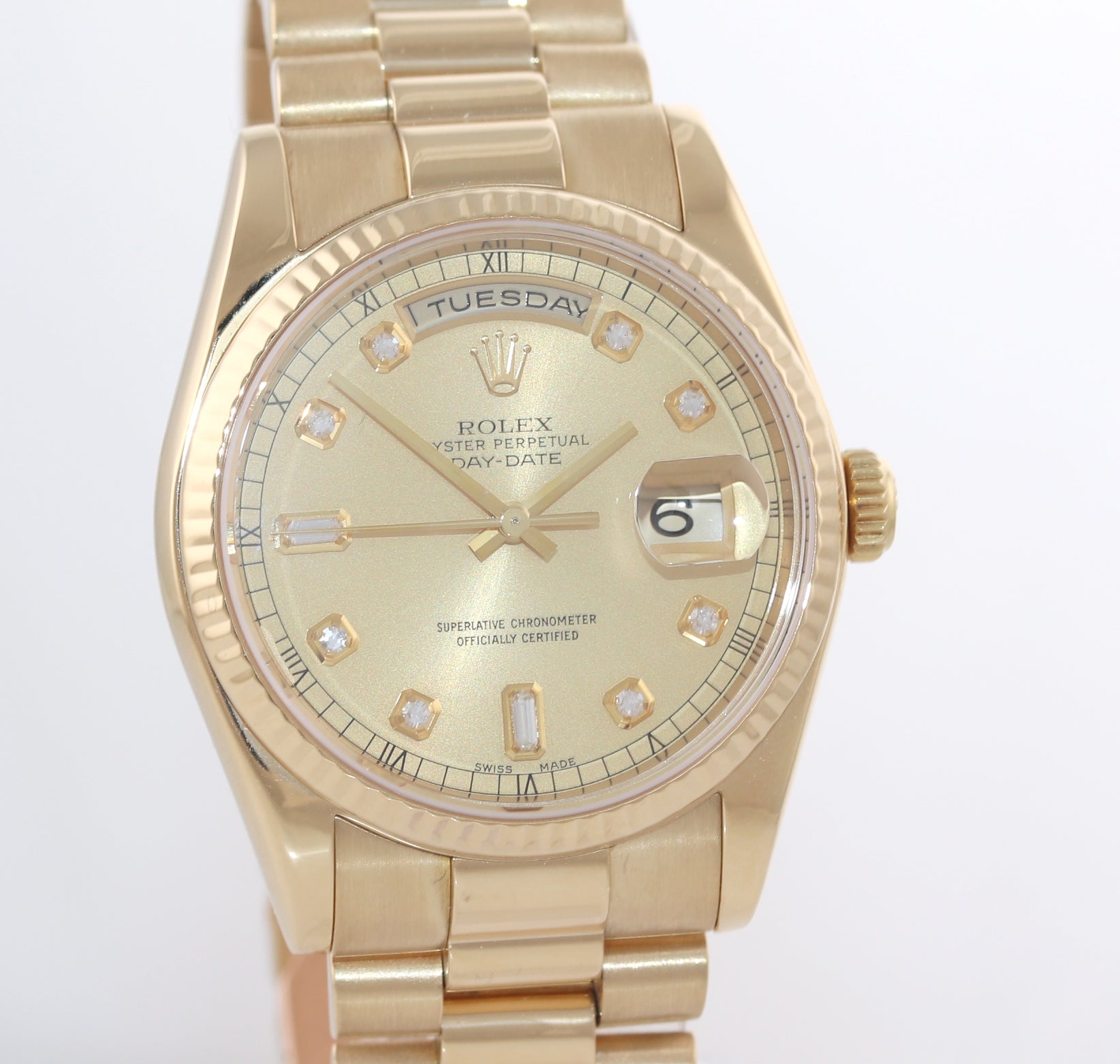 Rolex President Champagne Diamond Dial 18k Yellow Gold 118238 Modern Style Watch