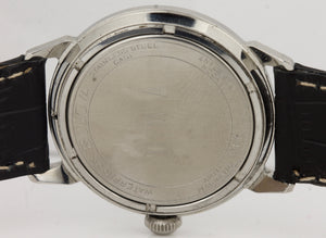 Vintage Bulova Stainless Steel Black Dial Date 34mm Engraved Leather Watch