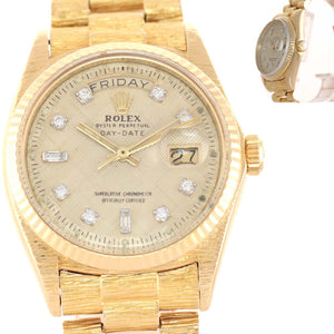 Rolex Day-Date President Champagne Diamond Dial 1803 Florentine Bark 18k Watch