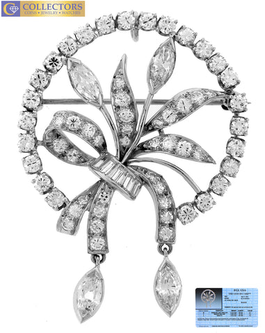 Ladies Vintage Estate Platinum 3.32ctw Diamond Floral Wreath Brooch Pin EGL USA