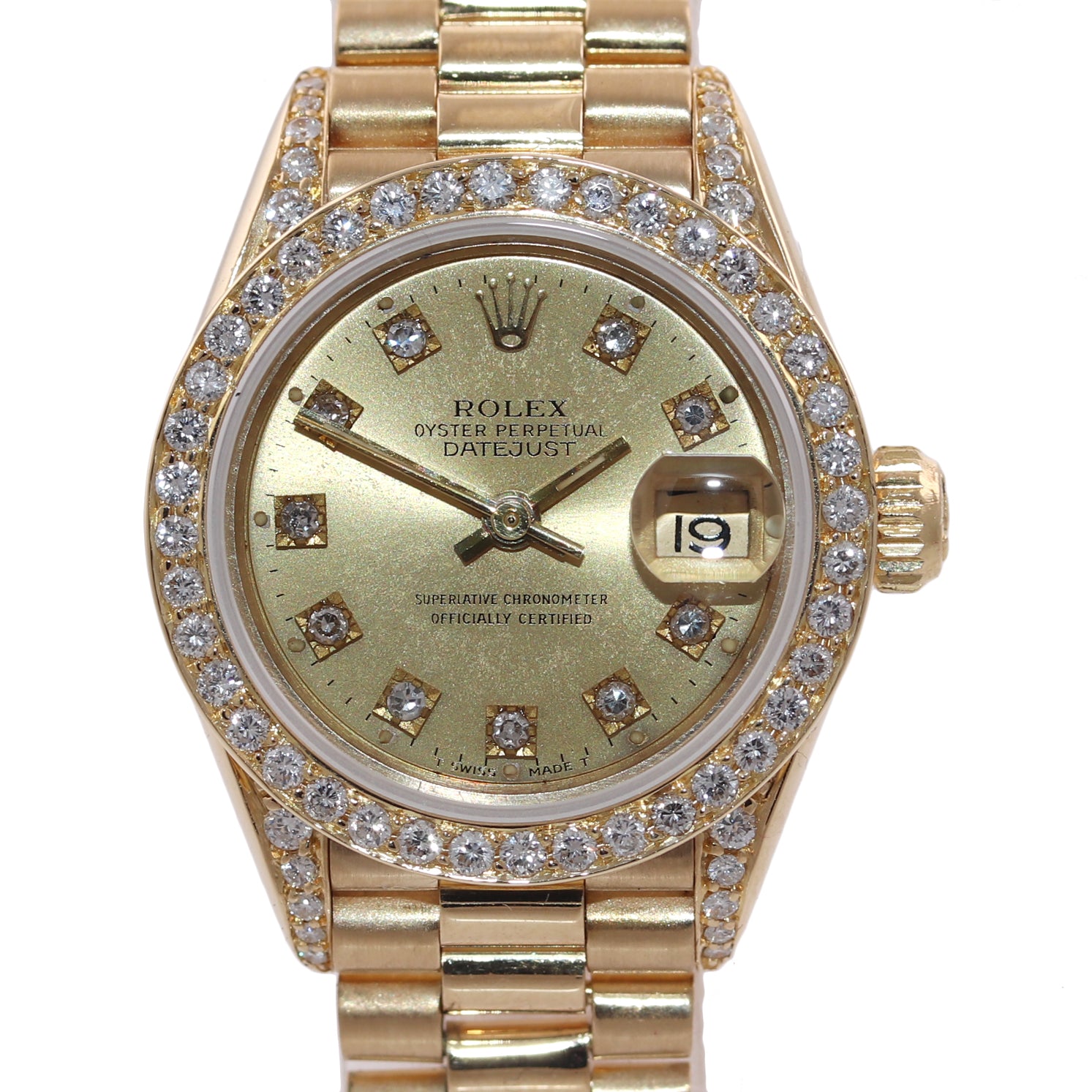 Rolex DateJust President Crown Collection 26mm Diamond Yellow Gold Watch 69138