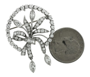 Ladies Vintage Estate Platinum 3.32ctw Diamond Floral Wreath Brooch Pin EGL USA