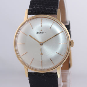 Vintage Zenith Solid 18k Yellow Gold 34mm Manual Wind Silver Stick Watch