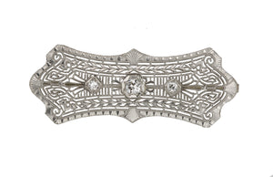 1930's Antique Art Deco 14k White Gold 0.29ctw Diamond Filigree Pin Brooch