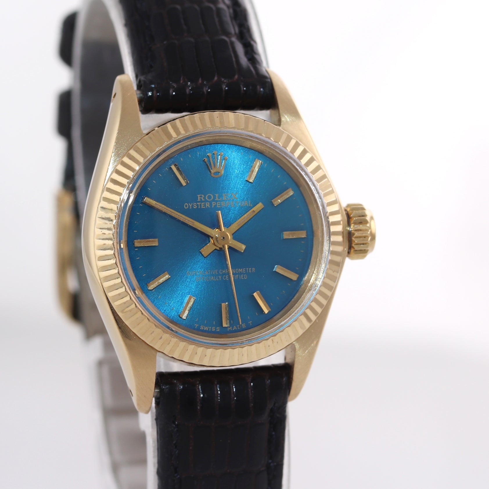 Ladies Rolex 24mm 6719 solid 14k Yellow Gold Blue Dial 6917 Watch