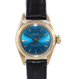 Ladies Rolex 24mm 6719 solid 14k Yellow Gold Blue Dial 6917 Watch