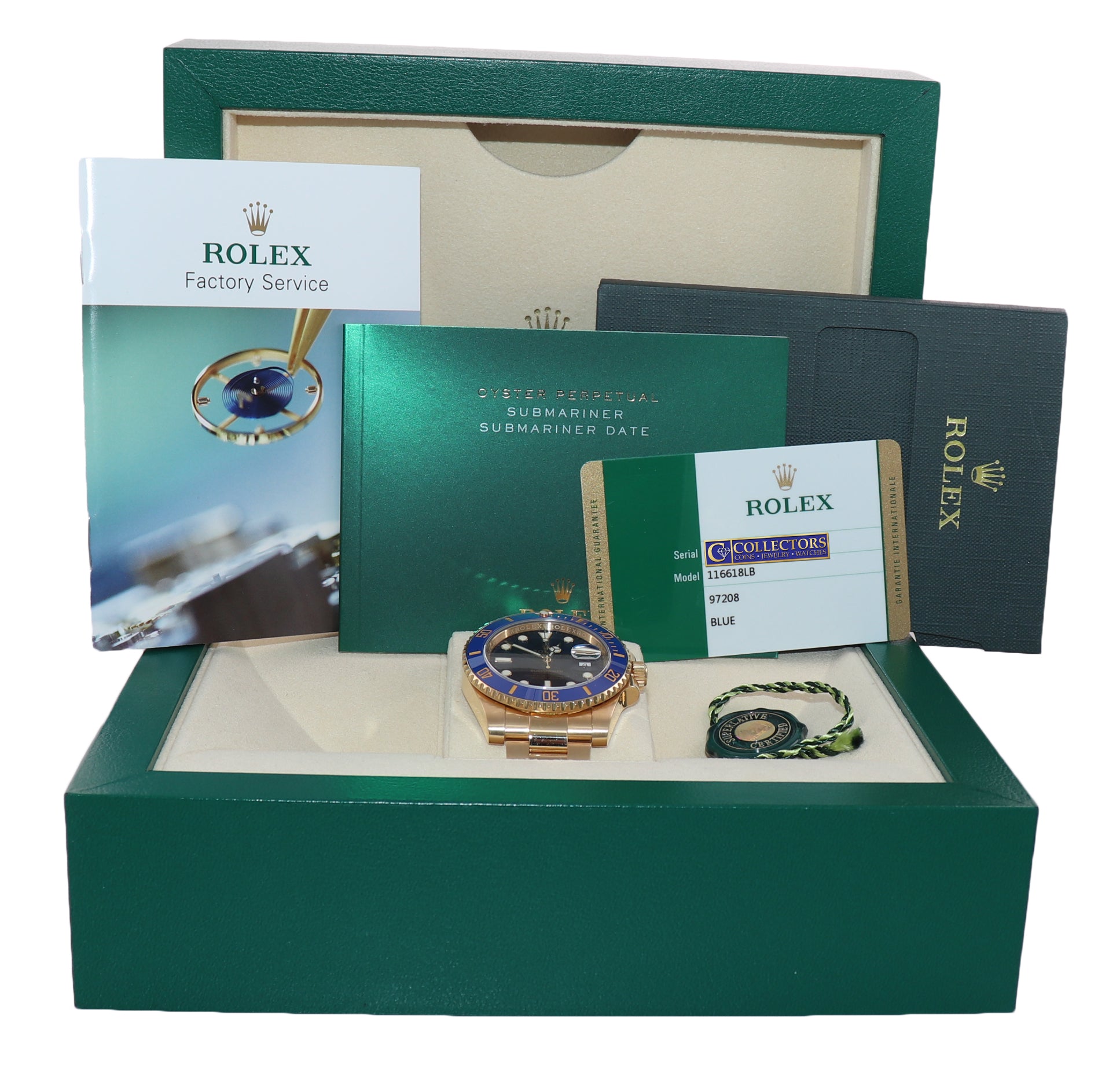 PAPERS 2016 Rolex Submariner Sunburst Blue 116618 Ceramic Yellow Gold Watch Box