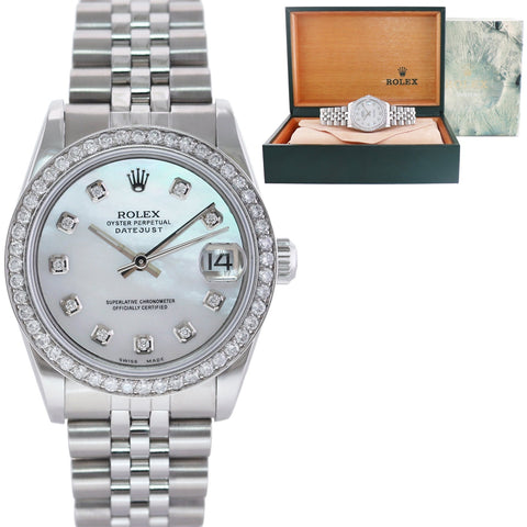 DIAMOND Pearl Ladies Rolex Midsize 31mm Datejust Jubilee Steel 78274 Watch