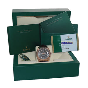 PAPERS 2019 Rolex Sky-Dweller 18K Rose Gold 326135 42mm Rhodium Leather Watch