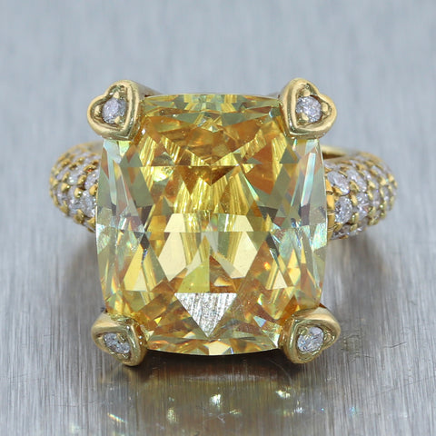 Judith Ripka 18k Yellow Gold Lemon Quartz & 1ctw Diamond Ring
