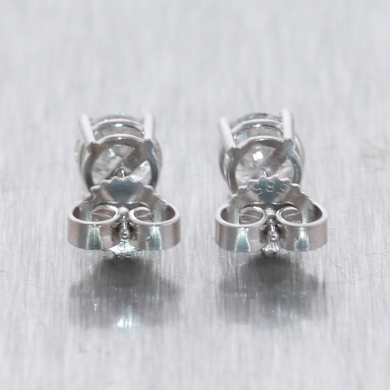 Modern 14k White Gold 1.05ctw Diamond Stud Earrings
