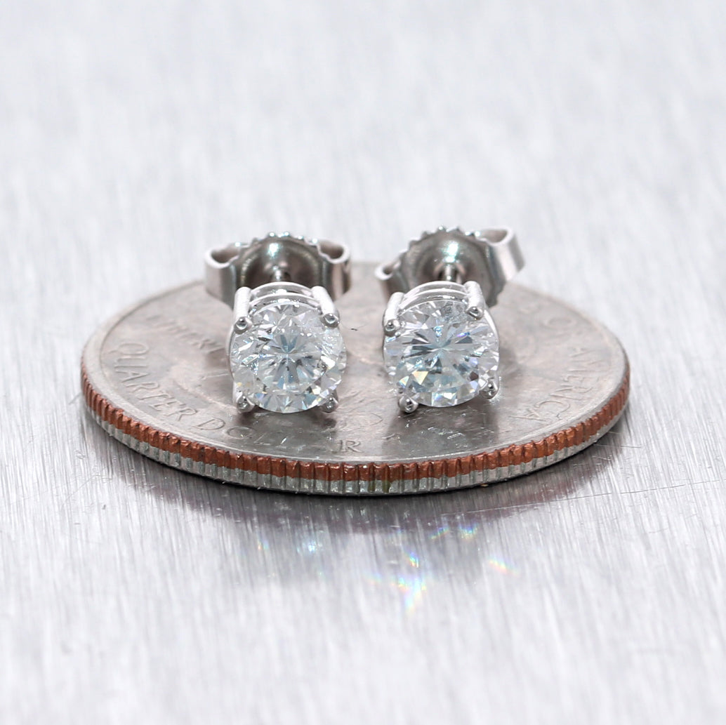Modern 14k White Gold 1.05ctw Diamond Stud Earrings