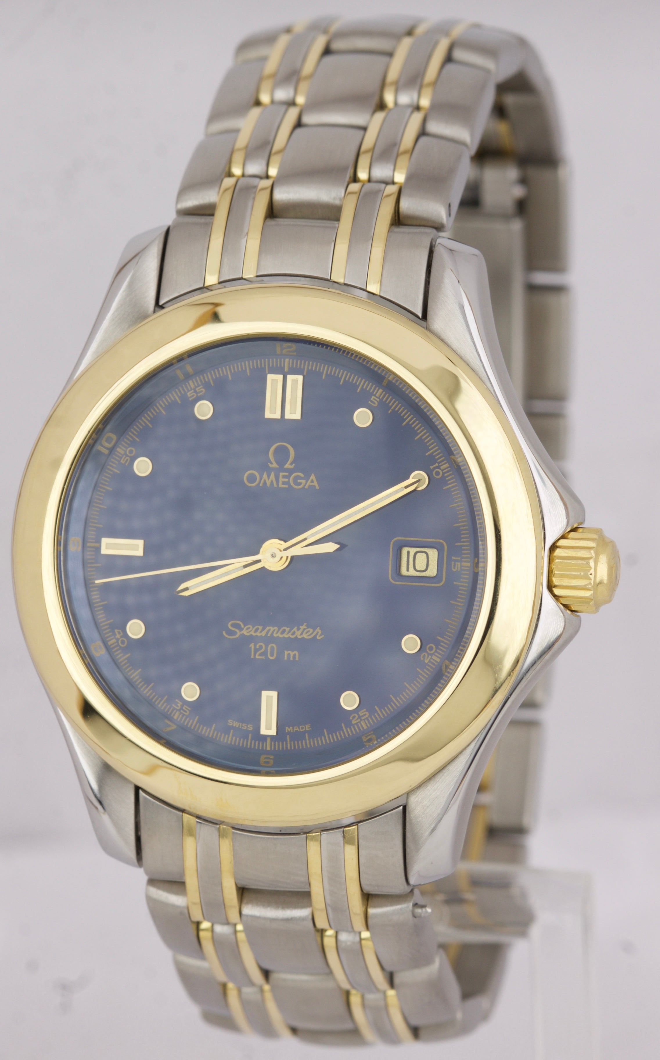 Omega Seamaster 120 Midsize 36mm Two-Tone Gold Blue Steel Quartz Watch 196.1501