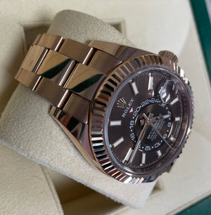 2021 Rolex Sky-Dweller 42mm 18K Rose Gold Chocolate Index 326935 Watch B+P