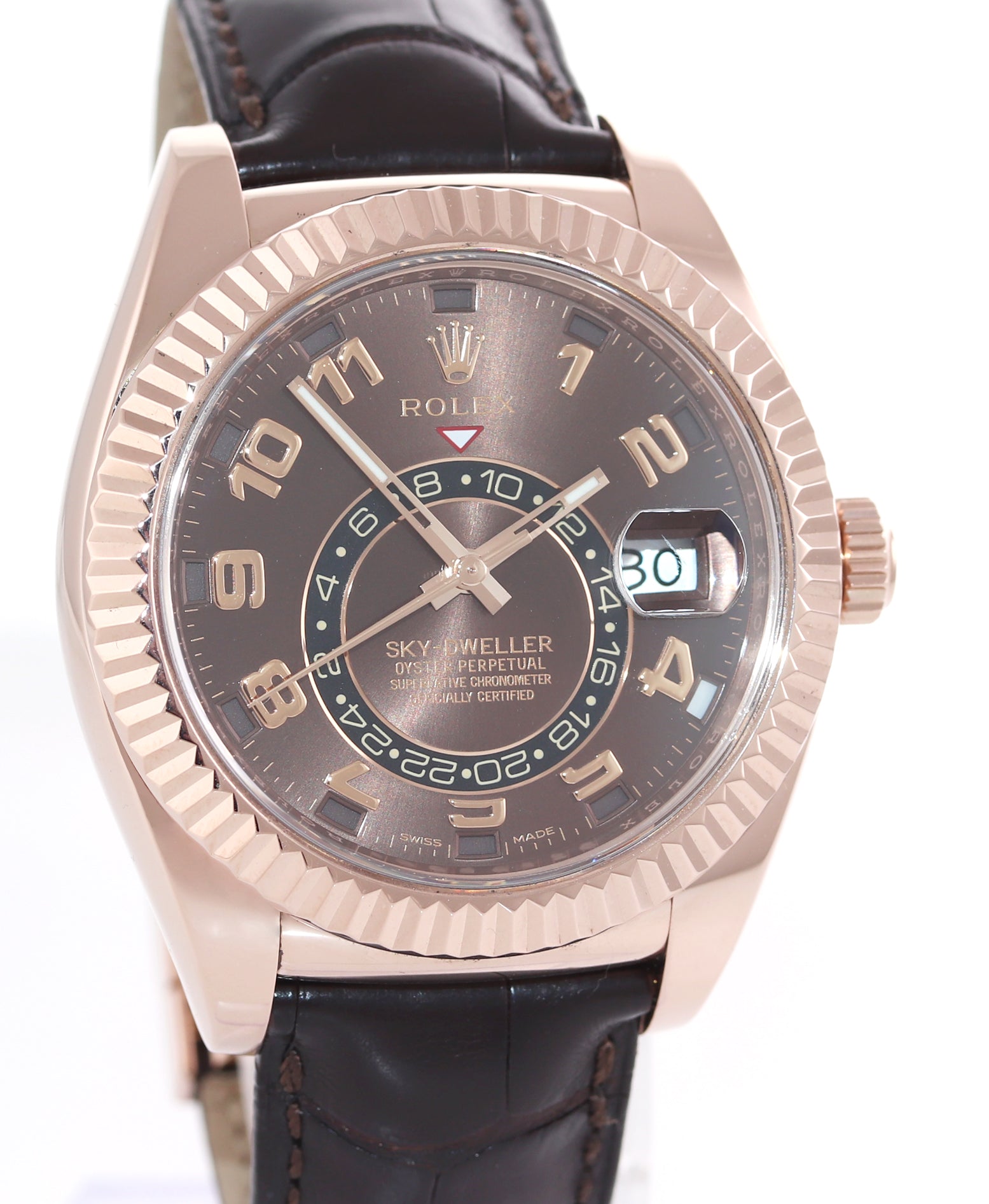 PAPERS 2018 Rolex Sky-Dweller 18K Rose Gold 326135 42mm Chocolate Leather Watch