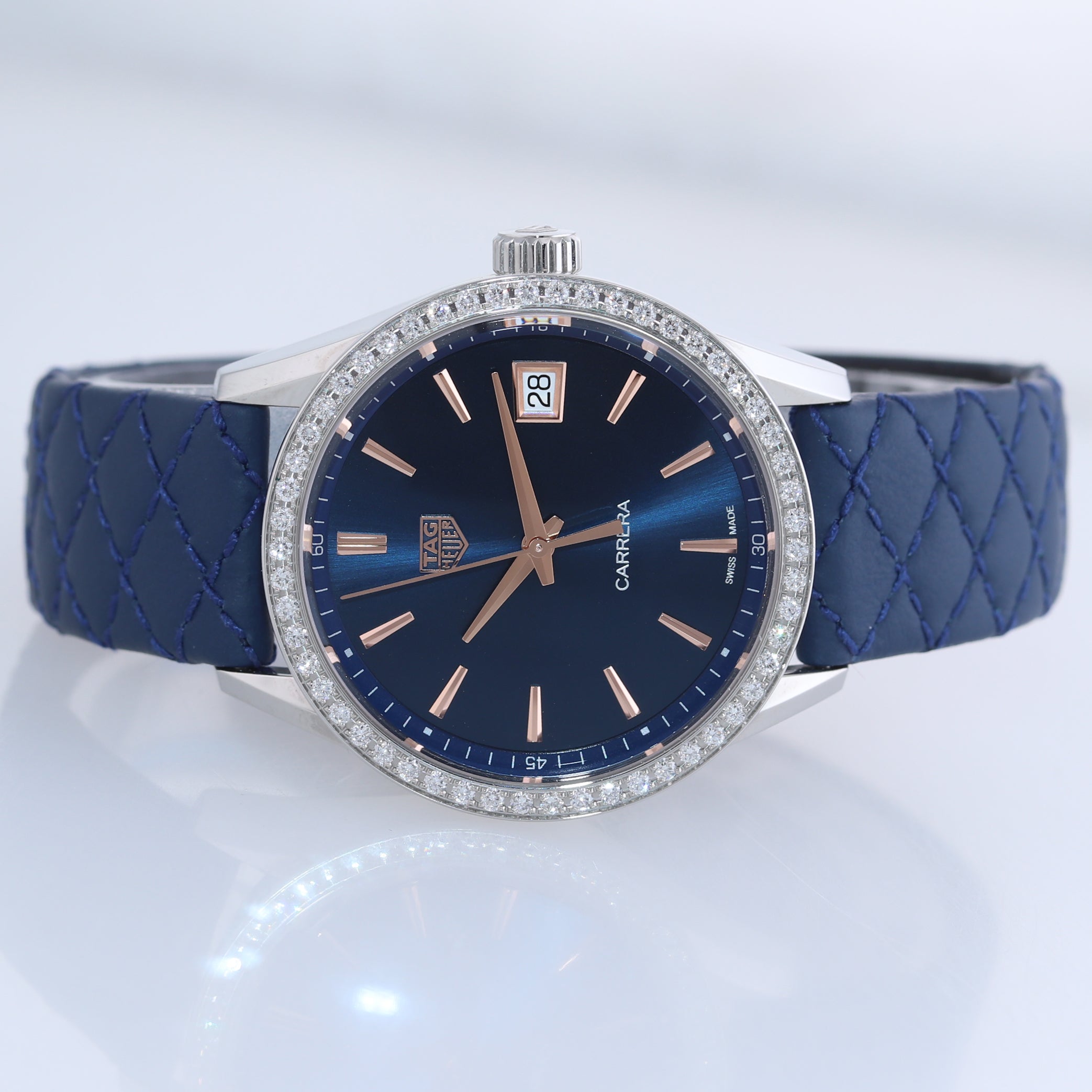 Ladies Tag Heuer Carrera Stainless Steel Blue Diamond Quartz 36mm Watch WBK1317