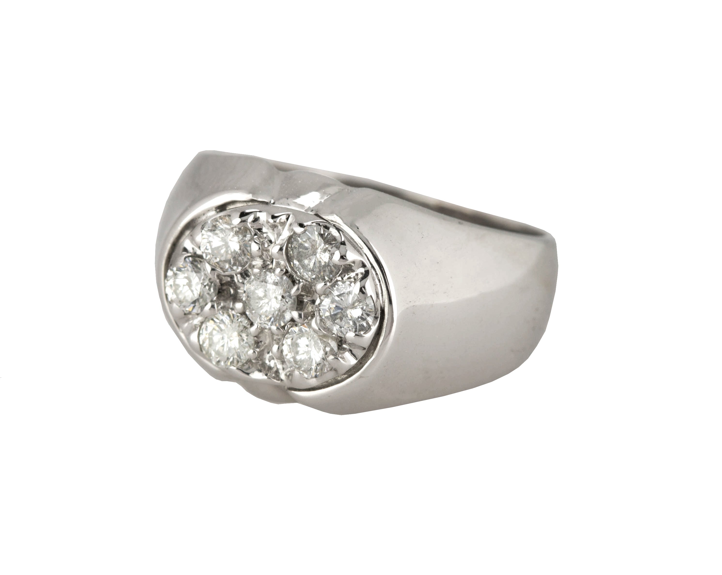 Men's Estate Solid 14K White Gold 0.63ctw Diamond Cluster Pinky Ring