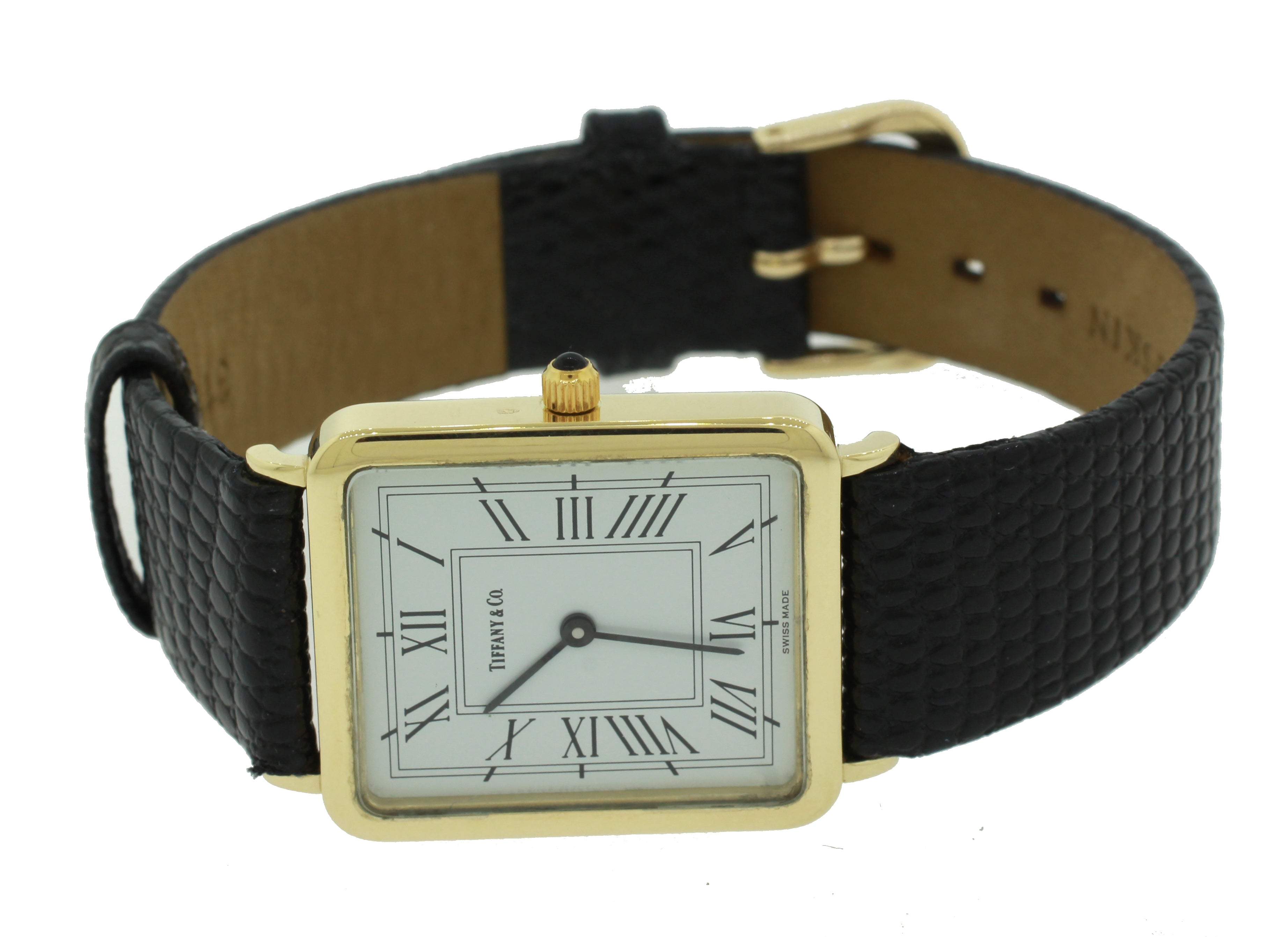 Tiffany & Co. 14K Solid Gold Curved Corner Rectangular Roman Quartz 24mm Watch