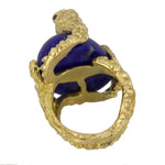 Retro 18k Yellow Gold Snake Coiled Lapis Lazuli Diamond Sapphire Cocktail Ring